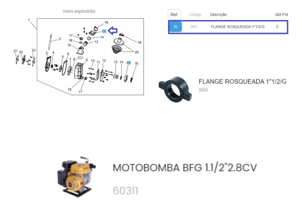 Flange Rosqueada Da Motobomba Bfg 1.1/2 2.8cv Buffalo 989 - Imagem 5