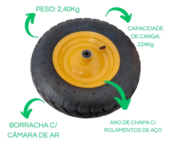 Kit 2x Rodas Pneumática 360x75 Cód: 22090164 Carrinho de Mão - Imagem 5