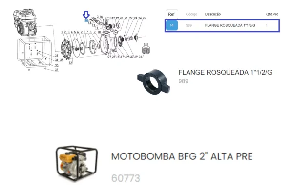 Flange Rosqueada Da Motobomba Bfg 1.1/2 2.8cv Buffalo 989 - Imagem 6