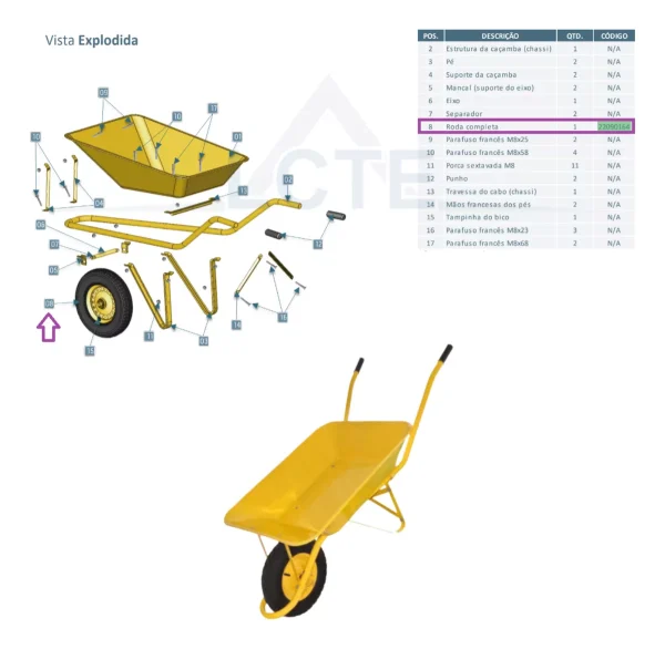 Kit 2x Rodas Pneumática 360x75 Cód: 22090164 Carrinho de Mão - Imagem 8